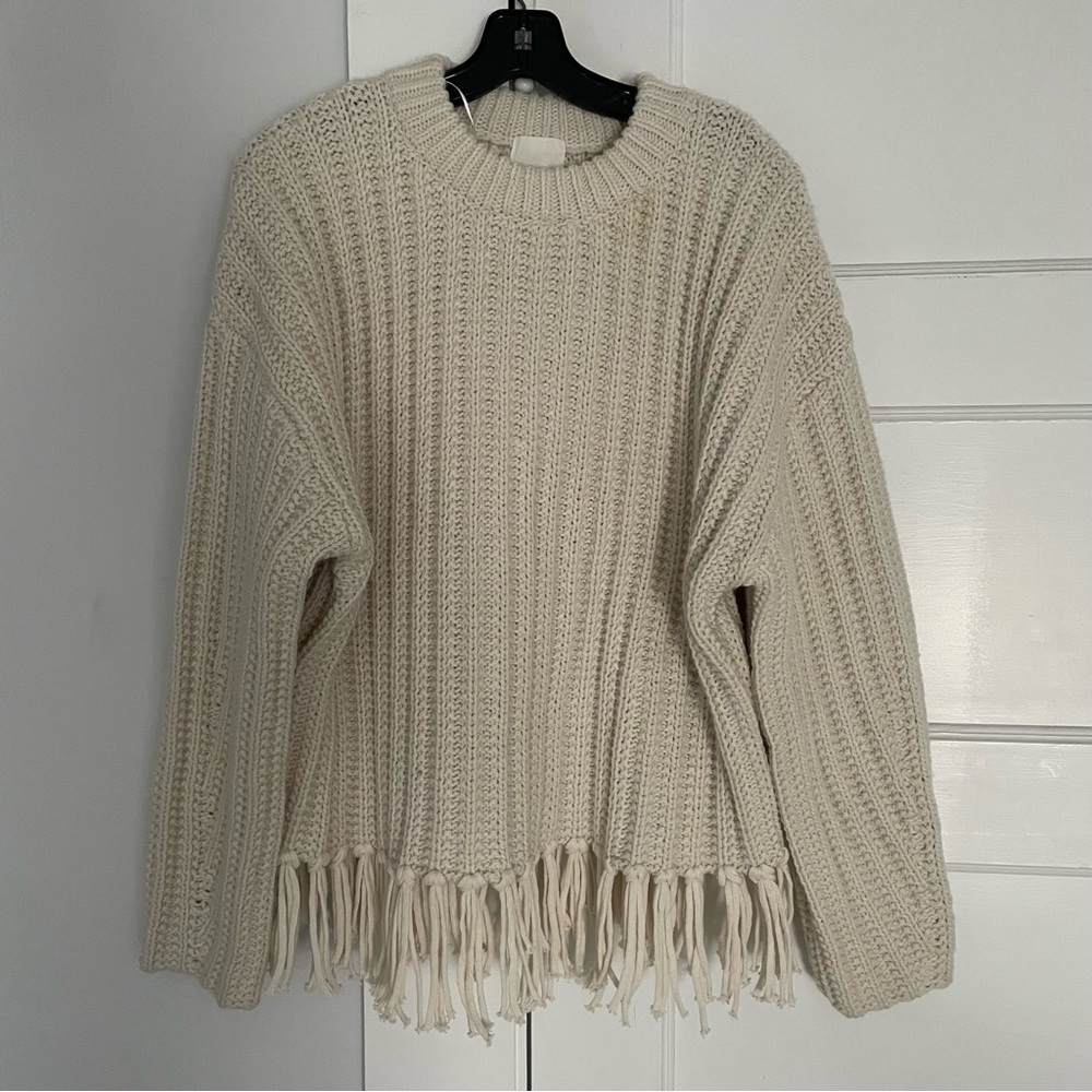 H&M cream thick fringe hem sweater worn once